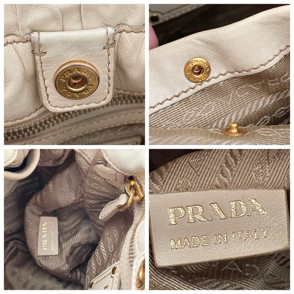 Prada cream beige nappa leather bow tote bag gold hardware - Picture 10 of 14